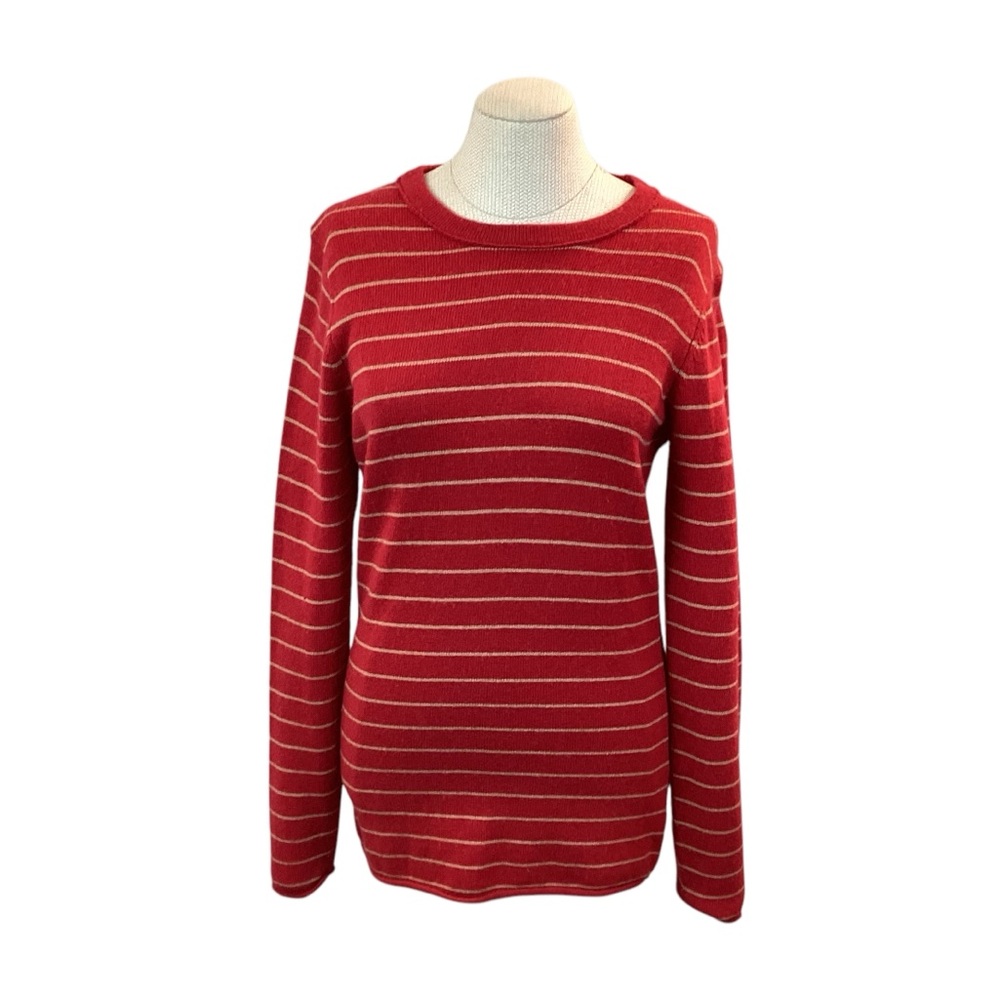 Bitten Cashmere Wool Blend Striped Crew Neck Sweater Red